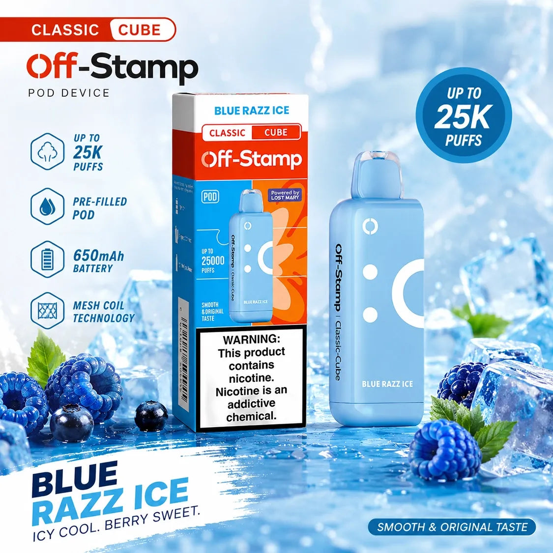 Blue Razz Ice Off-Stamp X Classic Cube Pod 25K